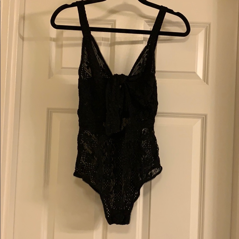 Like New! Free People crochet/lace black bodysuit